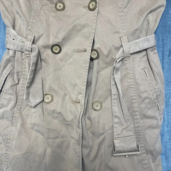Y2K GUESS Jeans Trench Coat Women Large Khaki Cotton Outdoor Double Breasted - Picture 11 of 16